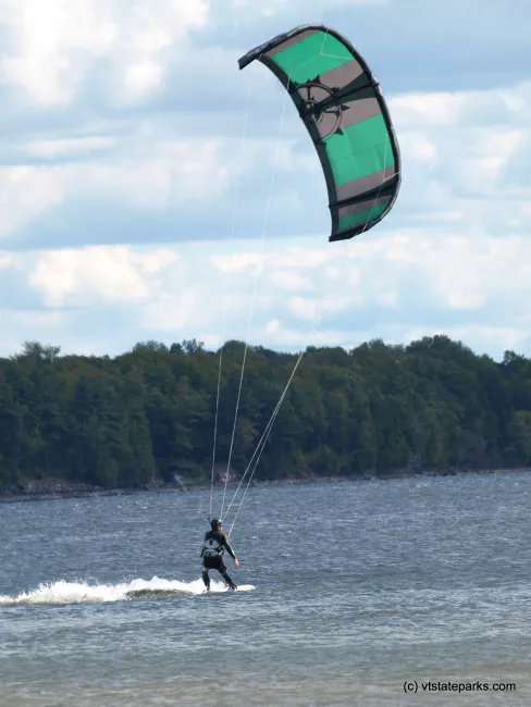 A kite surfer on Lake Champlain at Alburg Dunes State Park