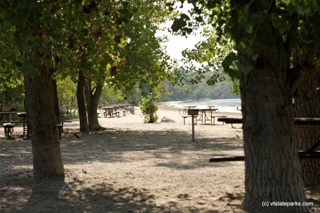 Picnic area on the beach at Alburg Dunes State Park by Raven Schwan-Noble