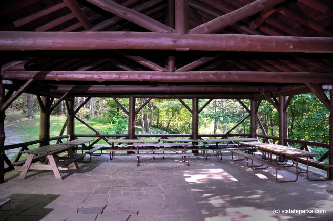 Picnic pavilion interior at Allis State Park, by Gary Bouchard