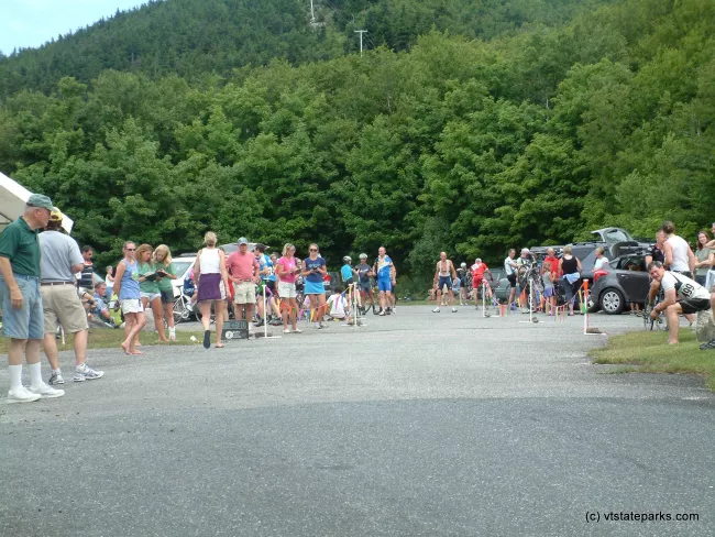 Group at the Hill Climb finish line at Mt. Ascutney State Park by Caitlin Vollmann
