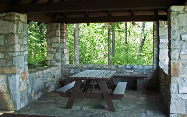 Inside the picnic pavilion at Mt. Ascutney State Park by Paul Anderson