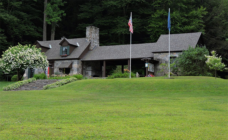 The CCC-built park manager's quarters, with attached picnic pavilion