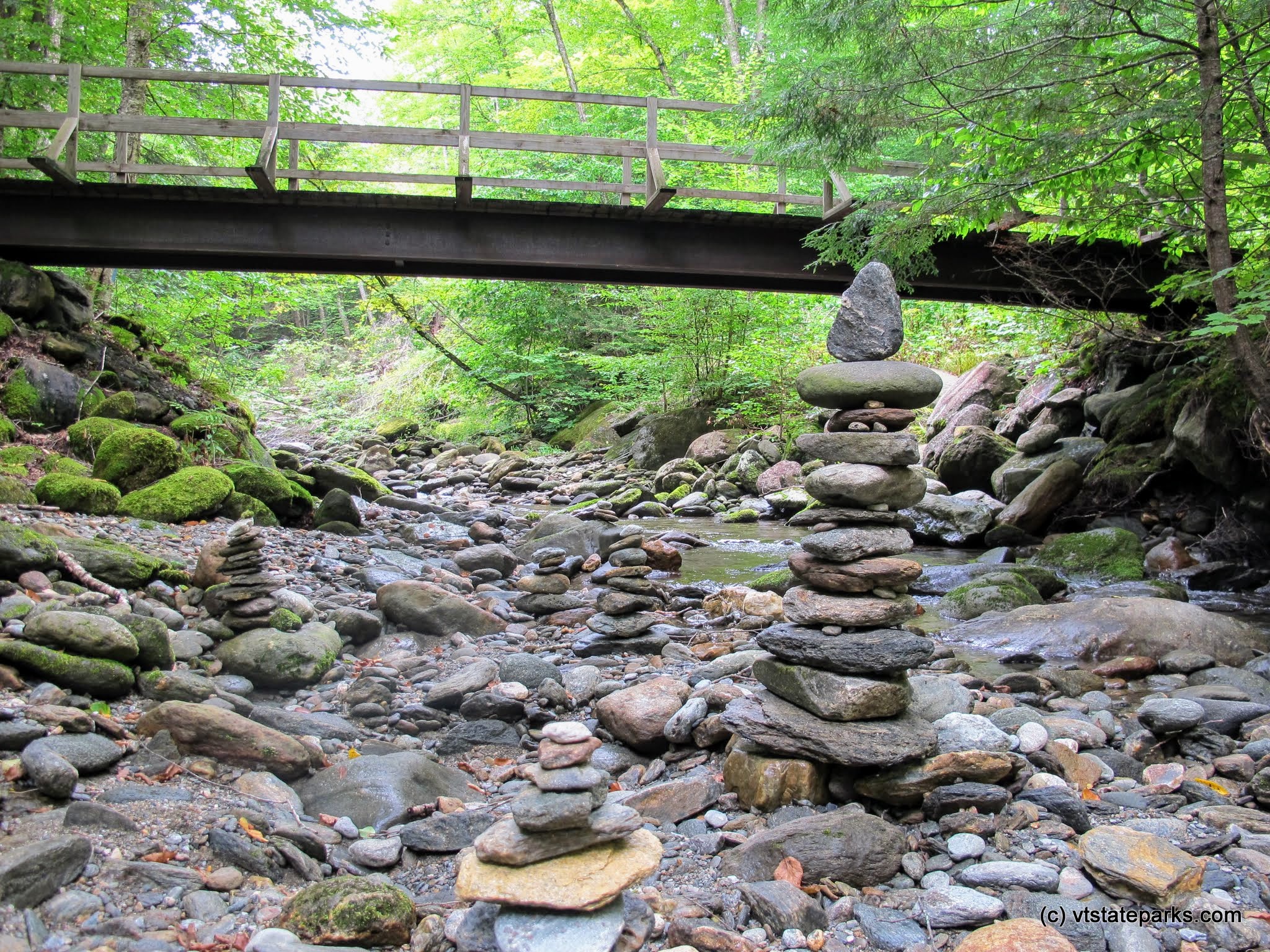 Bridge crosing to the B Section  and rock tower at Little River State Park