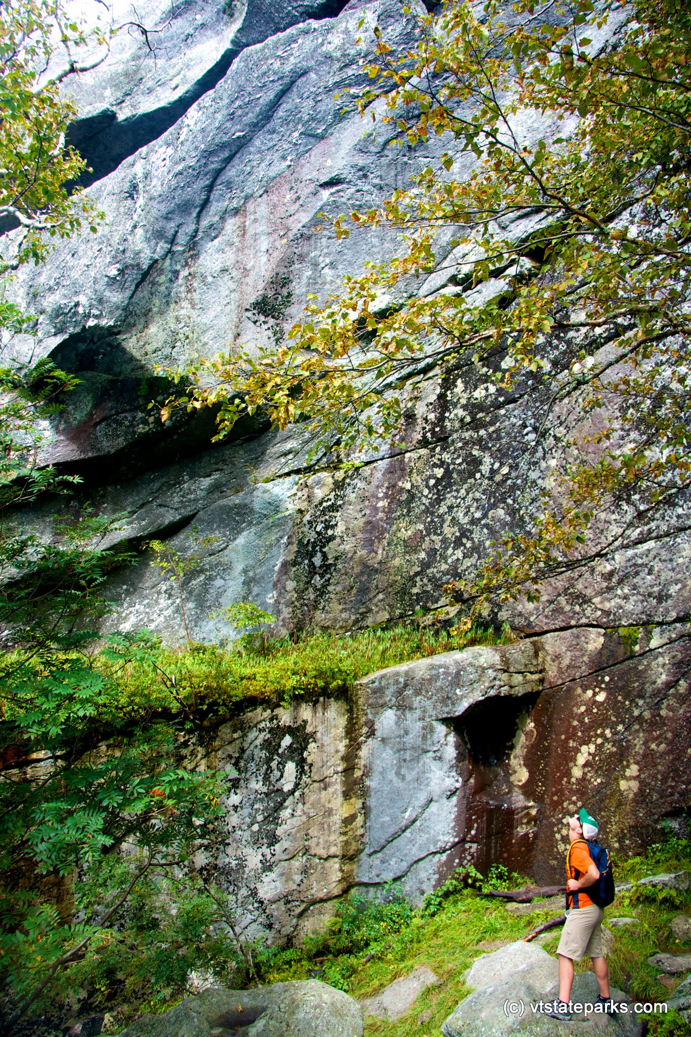 Looking up the ledge at Underhill State Park by Amy Chess