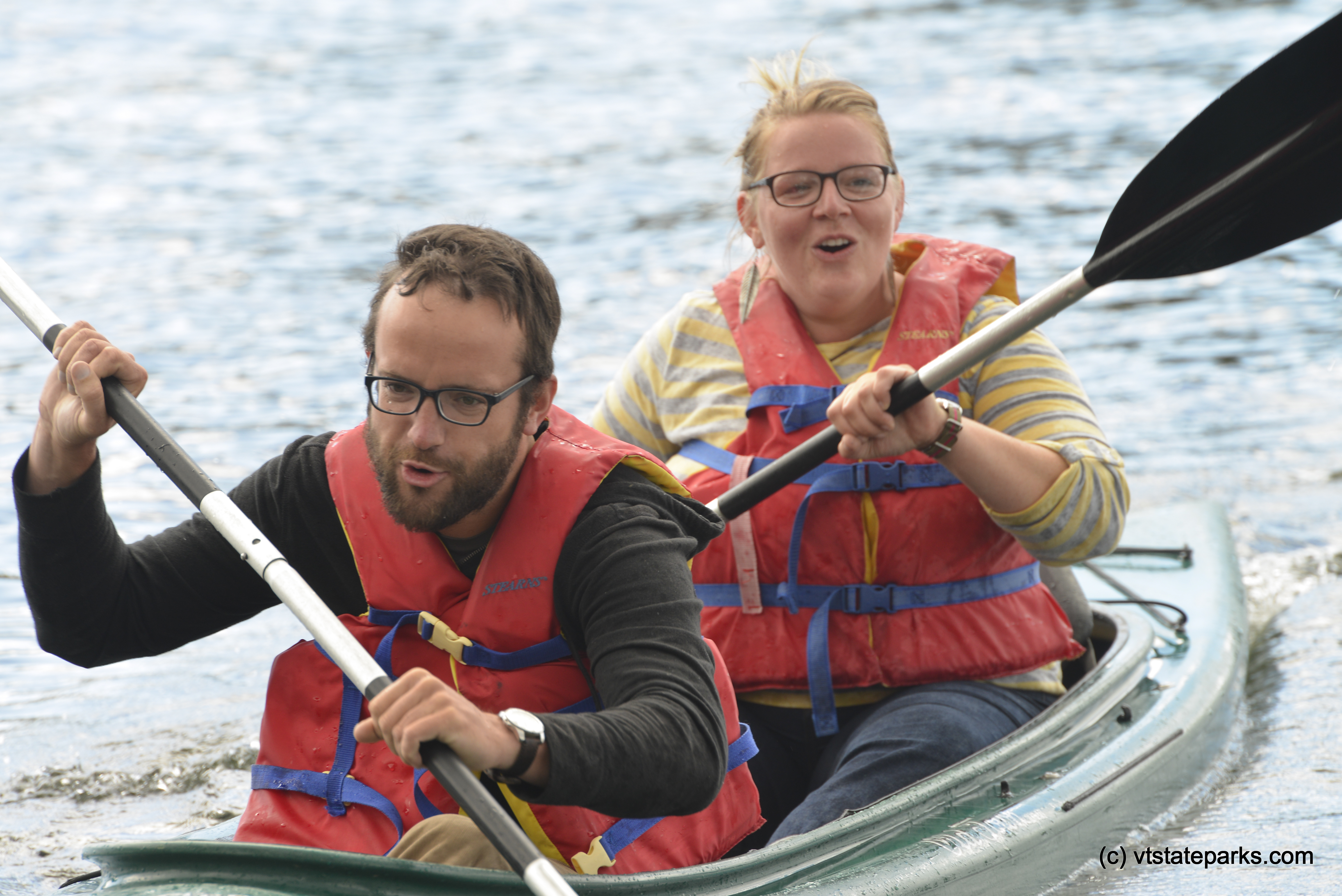 Rowing in sync kayaking at Kingsland Bay State Park by Raven Schwan-Noble