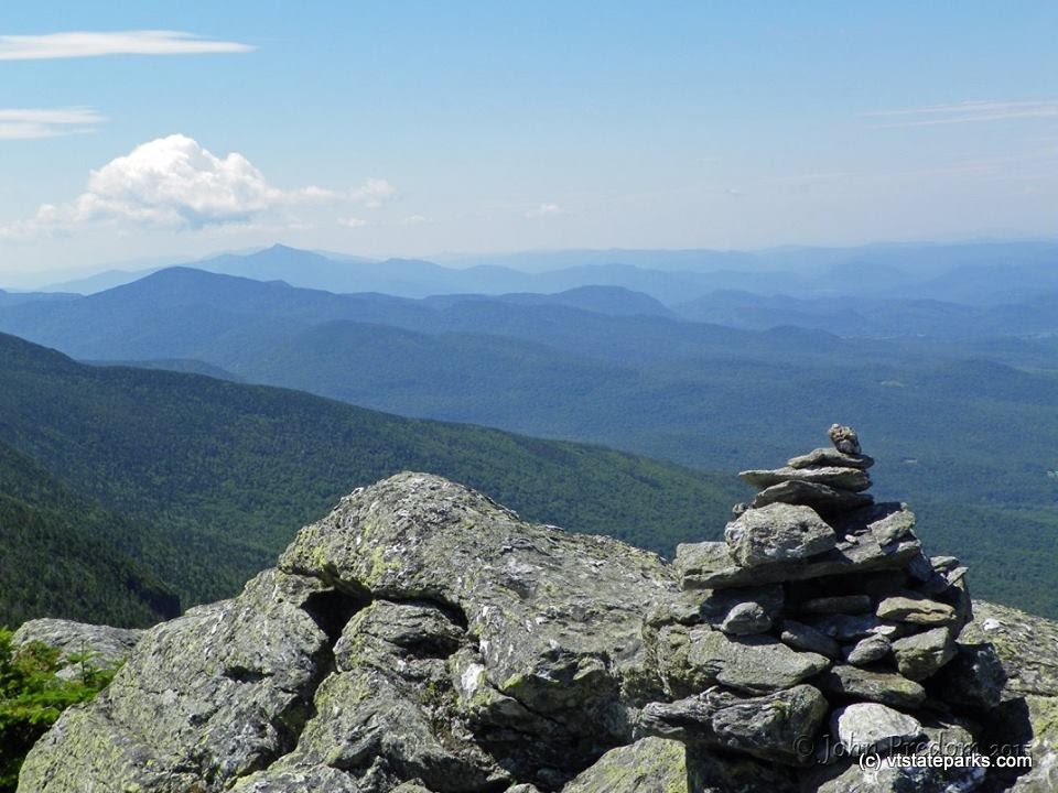 Stone pyramid that looks like a duck on the Mt Mansfield summit from Underhill State Park by John Predom