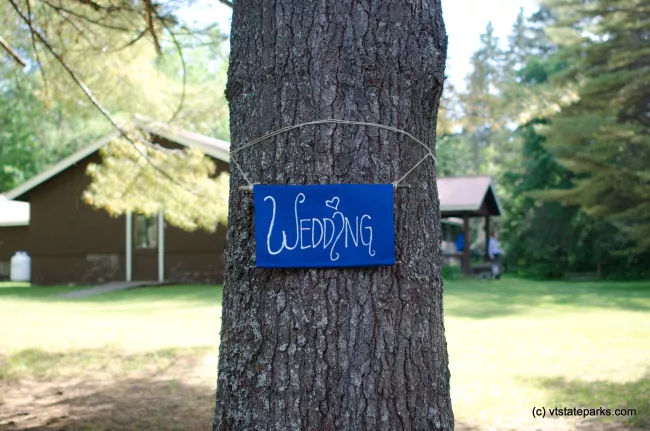 Wedding sign at Camp Plymouth State Park by Molly Stromoski