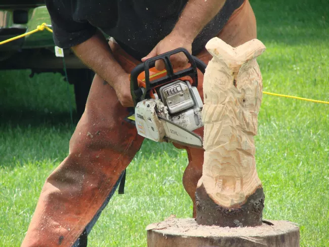Mark LeClair and his chainsaw art at Lake Carmi State Park by Sara Hayes