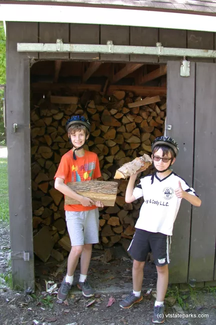 Gathering fire wood for camping at Big Deer State Park