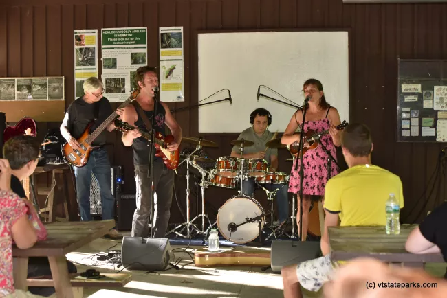 A band performing for Make Music VT at Jamaica State Park by Bill Steele