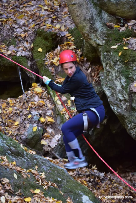 Climbing down the rocks for the Adventure Race 2016 at Jamaica State Park by Bill Steele
