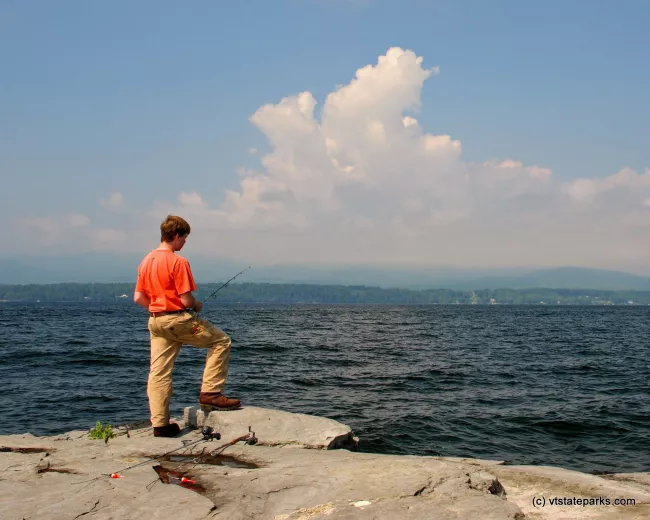 Fishing from shore at Grand Isle State Park