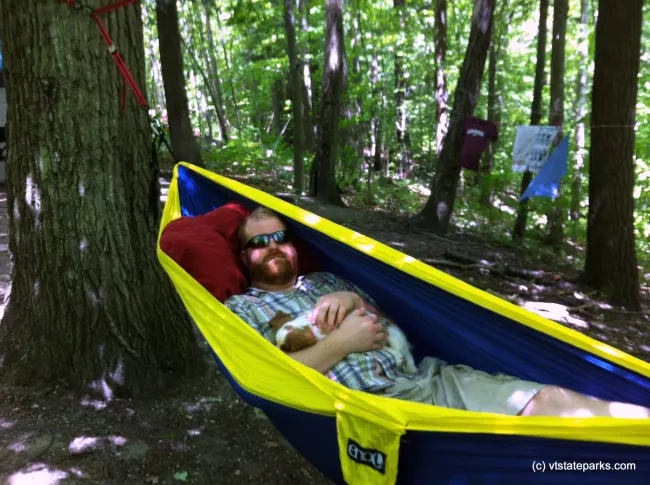 Sleeping in a hammock at Emerald Lake State Park by Justin Lajoie