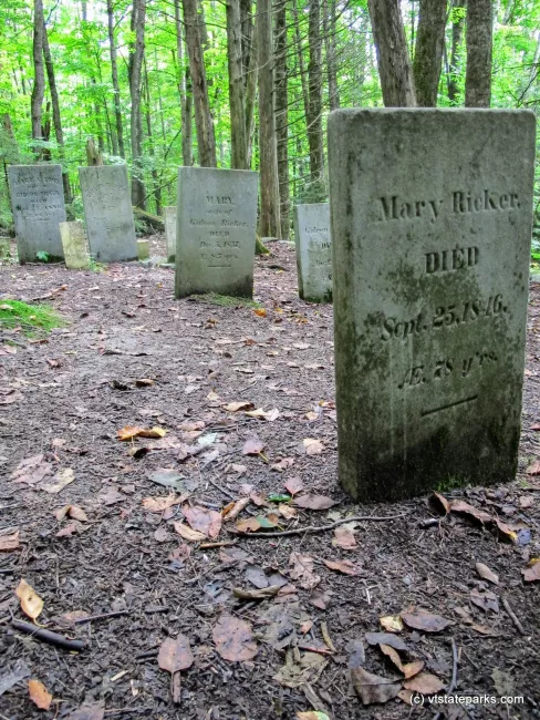 Headstones at Little River State Park from a walking trail