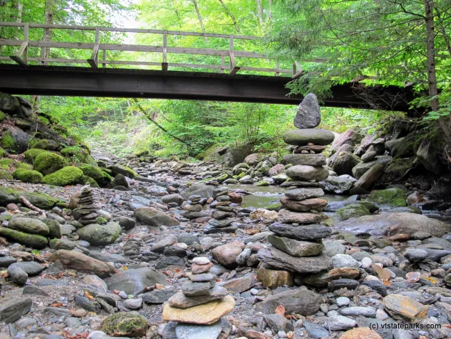 Bridge crosing to the B Section  and rock tower at Little River State Park