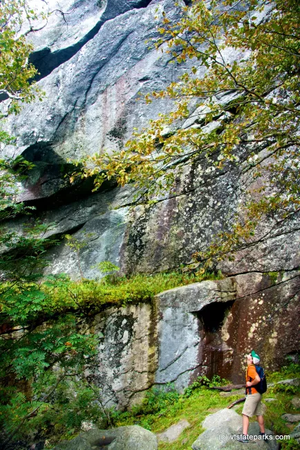 Looking up the ledge at Underhill State Park by Amy Chess
