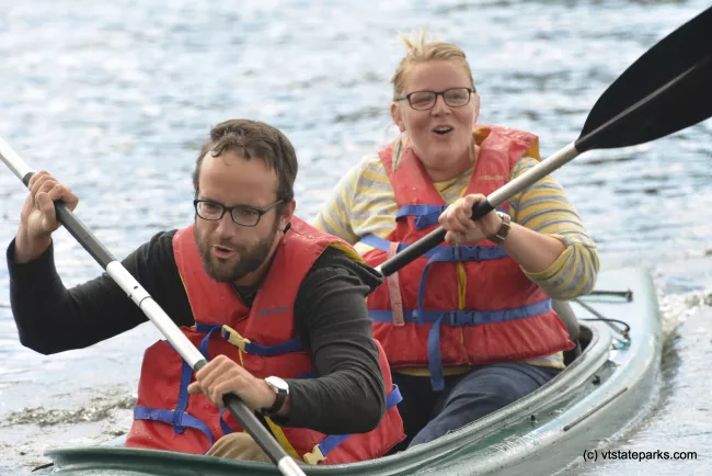 Rowing in sync kayaking at Kingsland Bay State Park by Raven Schwan-Noble