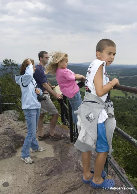 The Gundol family, visitn from Boston,  enjoys a hike up Mt Philo State Park. Photo by Karen Pike