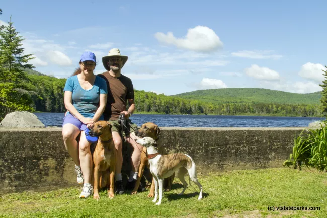 Mom Dad and three pups enjoying Seyon Lodge State Park by Karalyn Mark