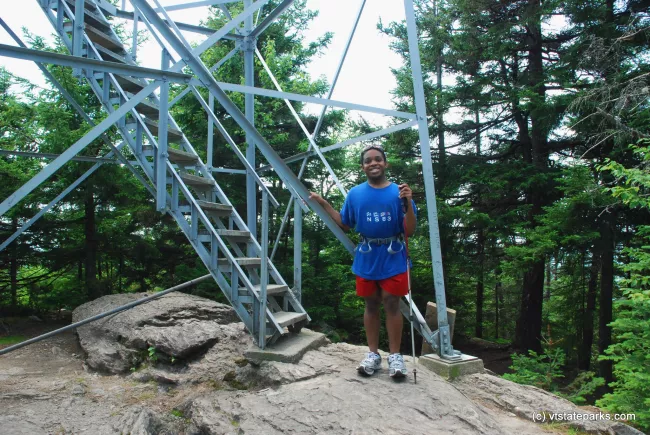Ready to go up the fire tower at Elmore State Park by Linda Carlsen Sperry