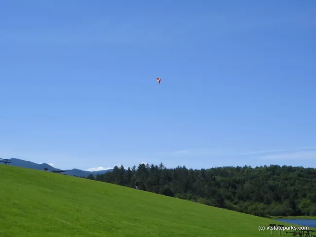 Flying kites at Waterbury Center State Park