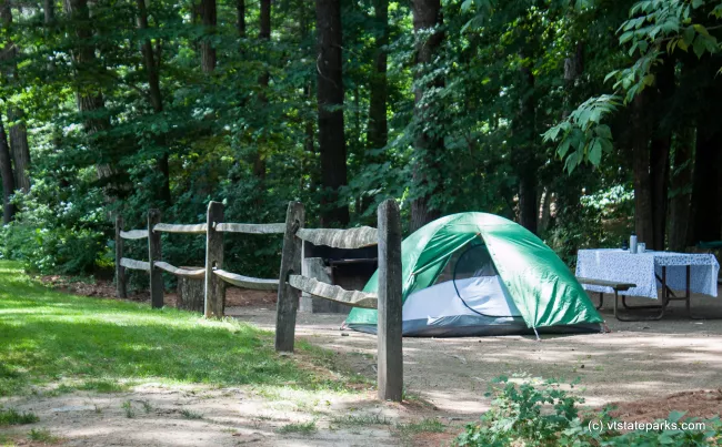 Campsite overlooks the Connecticut River with a walkway in front at Wilgus State Park by Tara Schatz