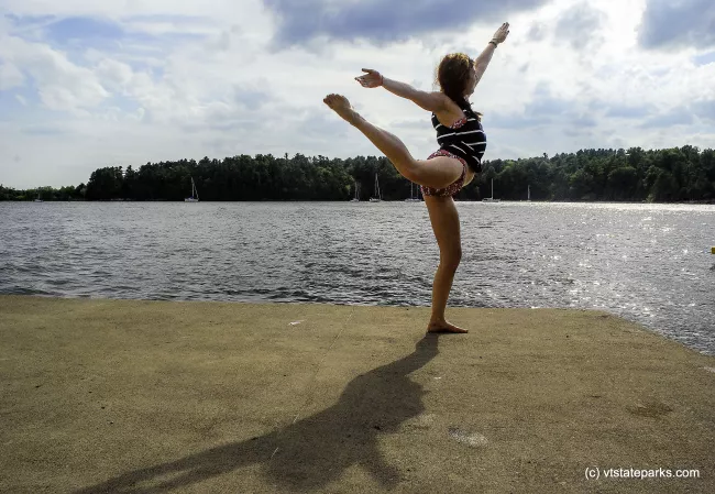 Striking a (yoga) pose at Kingsland Bay State Park by Carolyn Dean