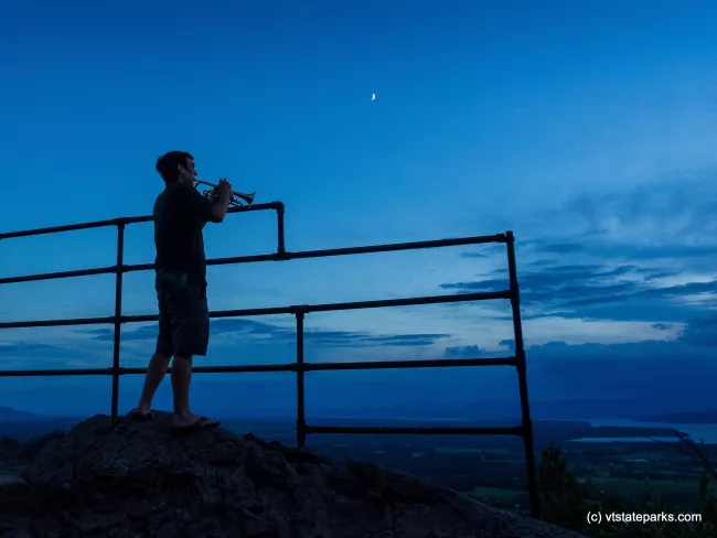 Sun has gone moon is up to taps at Mt Philo State Park by Stan Semuski