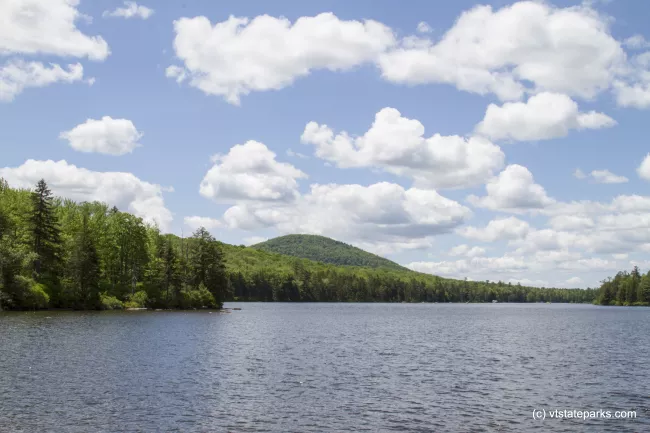 Mountain views from the water at Kettle Poind State Park by Karalyn Mark