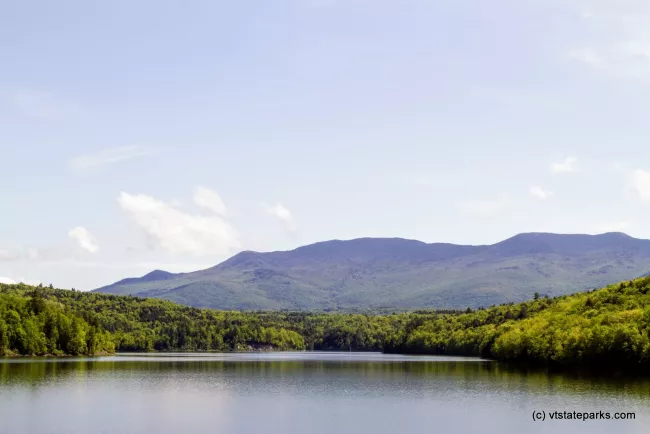 Calm water, beautiful mountains at Waterbury Center State Park by Karalyn Mark