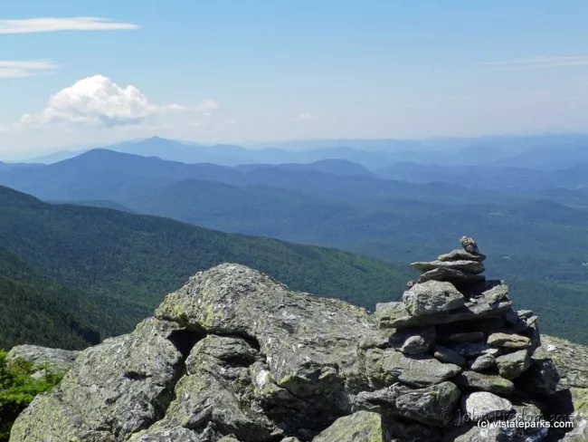 Stone pyramid that looks like a duck on the Mt Mansfield summit from Underhill State Park by John Predom