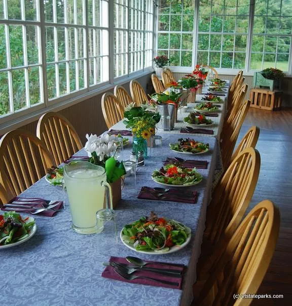 Dinner at Seyon Lodge Statte Park starts with salad