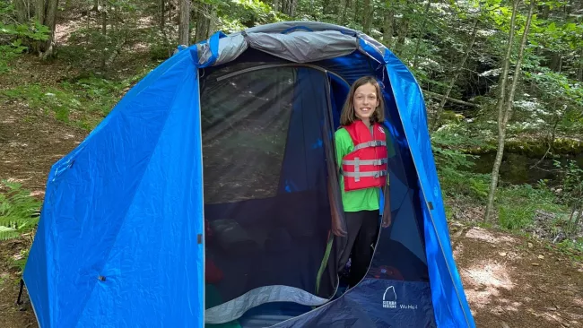 Camper wearing a pfd